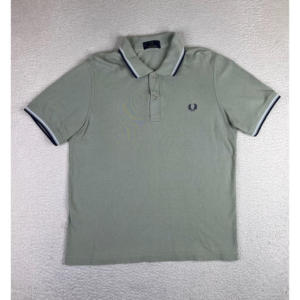 Fred Perry Polo Shirt Mens 40 Medium Green Twin Tipped Pique Cotton Made England